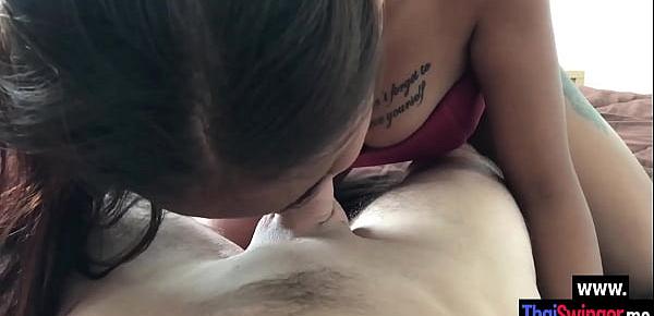  Big tits Asian slut sucking white dick while guy recording her blowjob